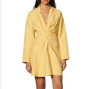 SANDRO Paris Amaria Ruched Mini Dress Size 3 (US 8) – Linen Blend, Snap Added